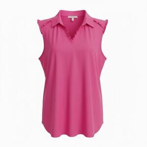 Greg Norman Pink Sleeveless Golf Polo Ruffle Trim Lightweight Performance TopXXL
